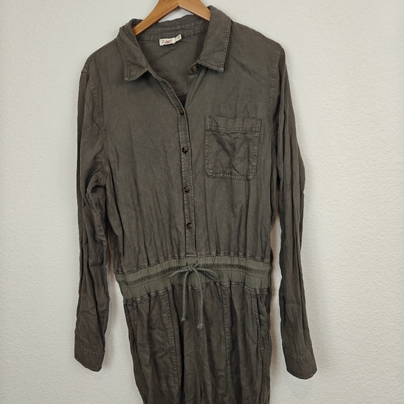 FAHERTY Arlie Day Button Up Linen Blend Jumpsuit In Surplus Green Size M - Picture 5 of 15
